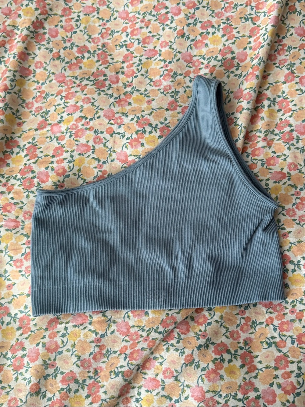 SET Active One-Shoulder Ribbed Crop Top in Dusty Blue